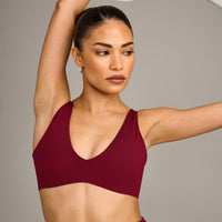 SoftMotion™ Scoop Back Bralette with Grey Logo | Ruby Red
