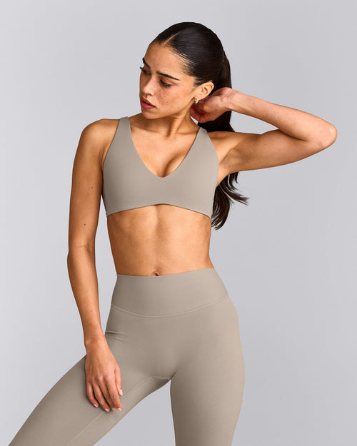 SoftMotion™ Scoop Back Bralette with White Logo | Warm Sand