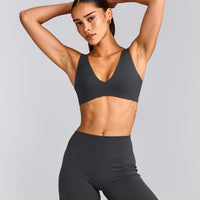 SoftMotion™ Scoop Back Bralette with Grey Logo | Coal