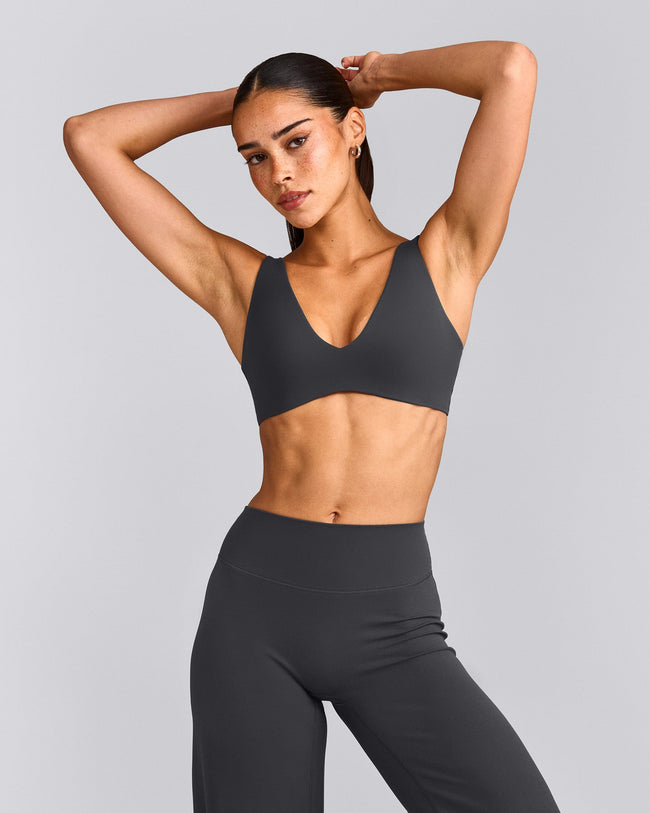 SoftMotion™ Scoop Back Bralette with Grey Logo | Coal