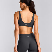 SoftMotion™ Scoop Back Bralette with Grey Logo | Coal
