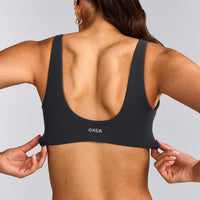 SoftMotion™ Scoop Back Bralette with Grey Logo | Coal