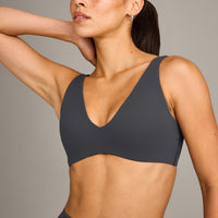 SoftMotion™ Scoop Back Bralette with Grey Logo | Coal