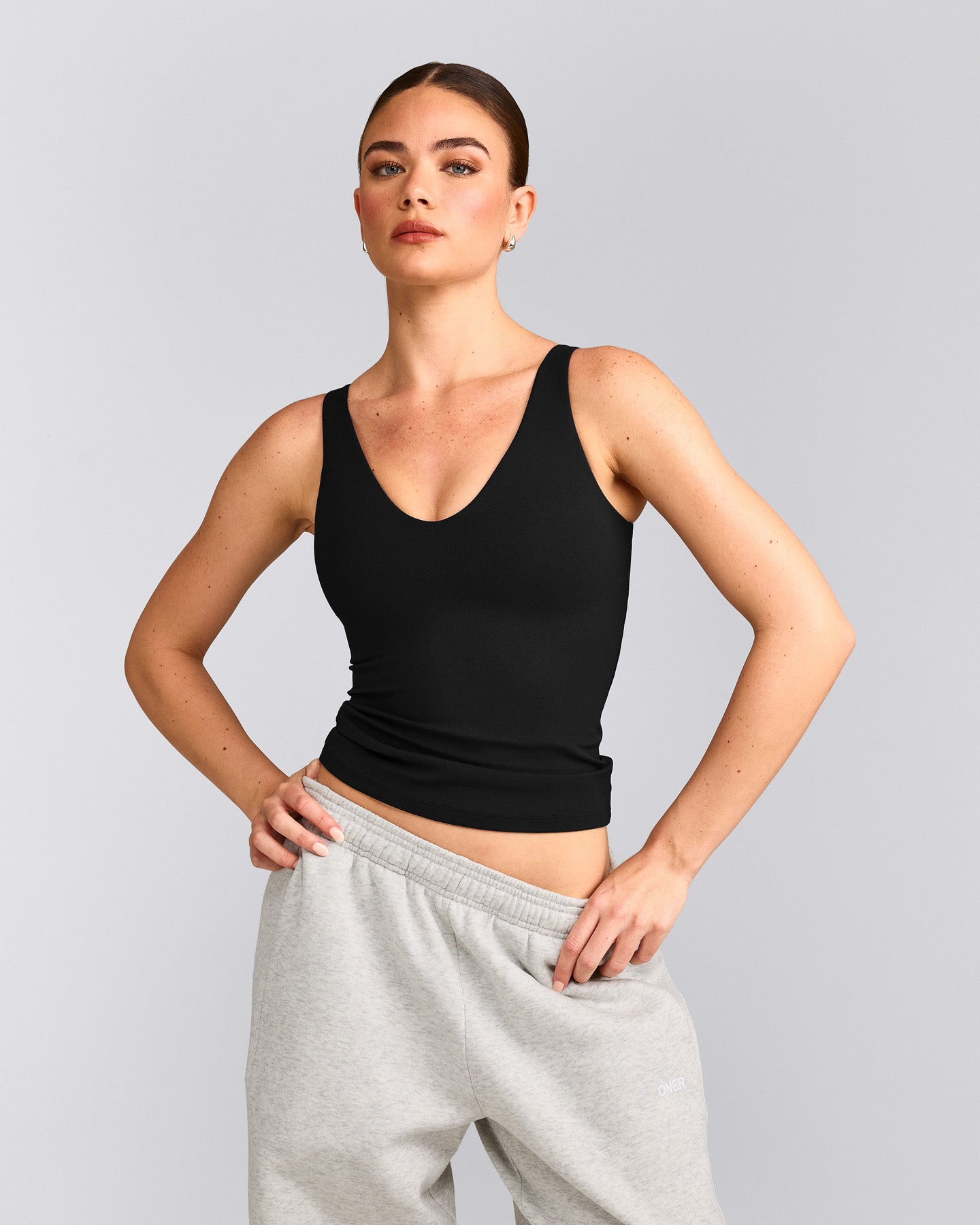 SoftMotion™ Scoop Neck Tank Top with Grey Logo | Black