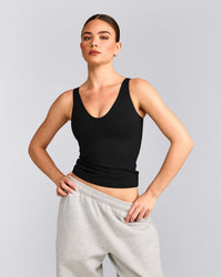 SoftMotion™ Scoop Neck Tank Top with Grey Logo | Black