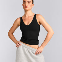 SoftMotion™ Scoop Neck Tank Top with Grey Logo | Black