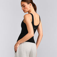 SoftMotion™ Scoop Neck Tank Top with Grey Logo | Black