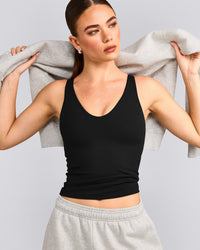 SoftMotion™ Scoop Neck Tank Top with Grey Logo | Black