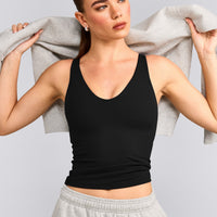 SoftMotion™ Scoop Neck Tank Top with Grey Logo | Black