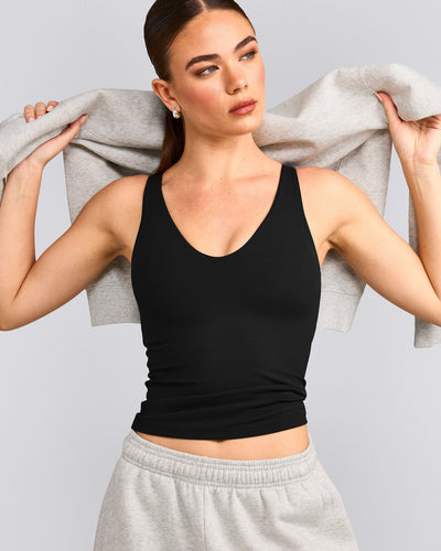 SoftMotion™ Scoop Neck Tank Top with Grey Logo | Black