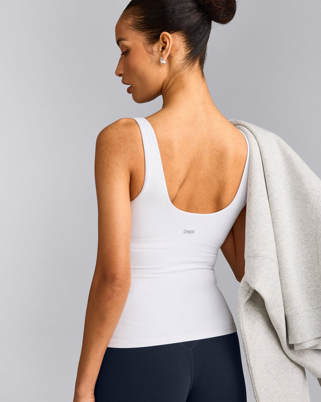 SoftMotion™ Scoop Neck Vest with Grey Logo | White