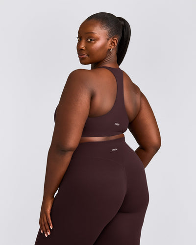 SoftMotion™ Sports Bra with Grey Logo | Plum Brown