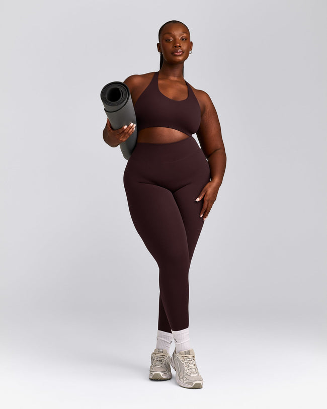 SoftMotion™ Sports Bra with Grey Logo | Plum Brown