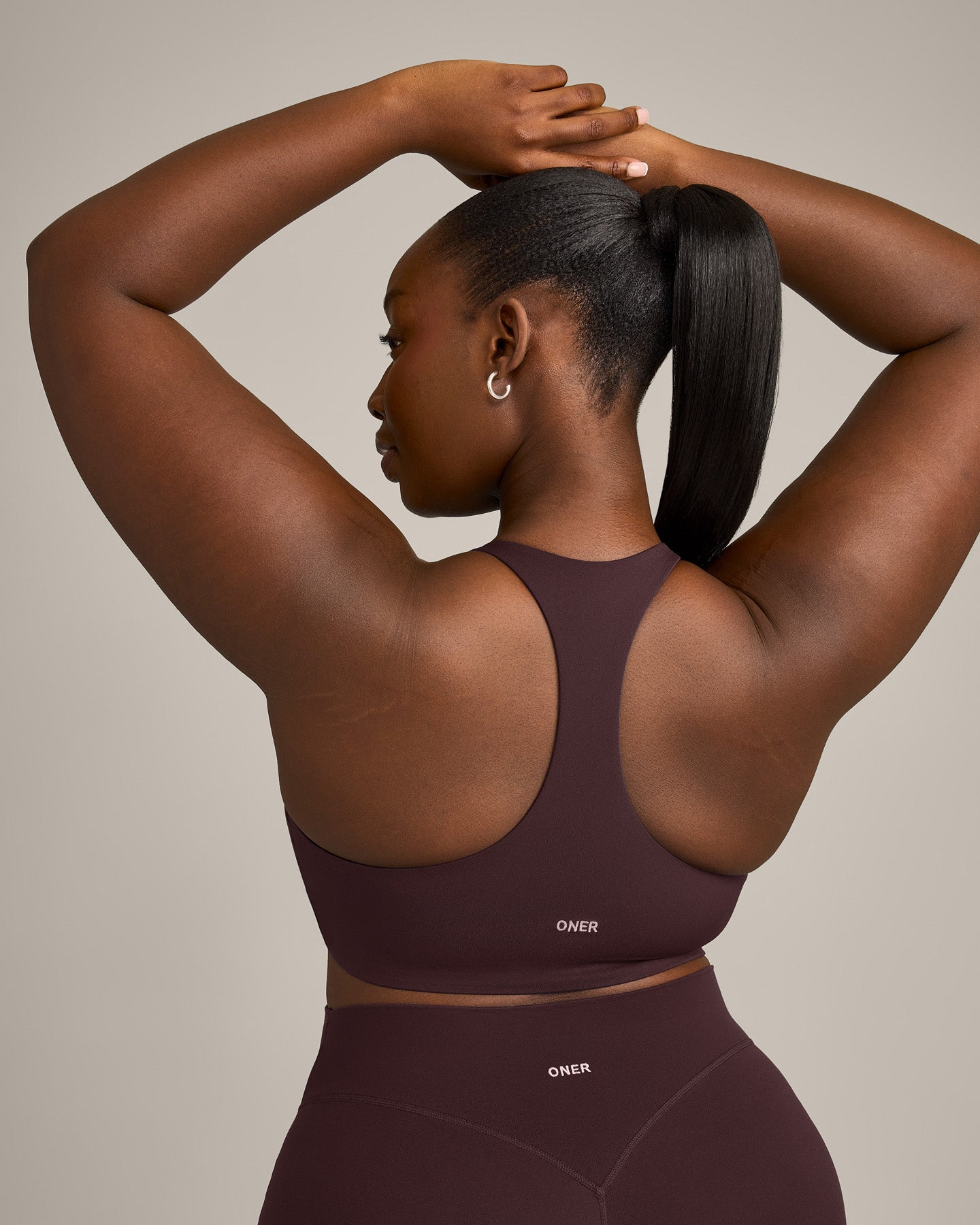 SoftMotion™ Sports Bra with Grey Logo | Plum Brown