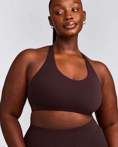 SoftMotion™ Sports Bra with Grey Logo | Plum Brown