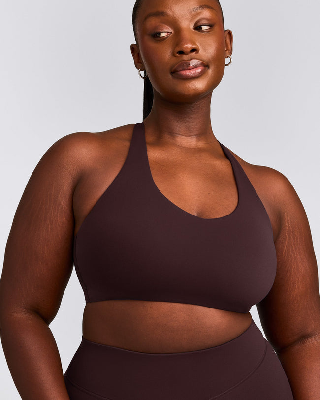 SoftMotion™ Sports Bra with Grey Logo | Plum Brown