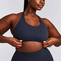 SoftMotion™ Sports Bra with Grey Logo | True Blue