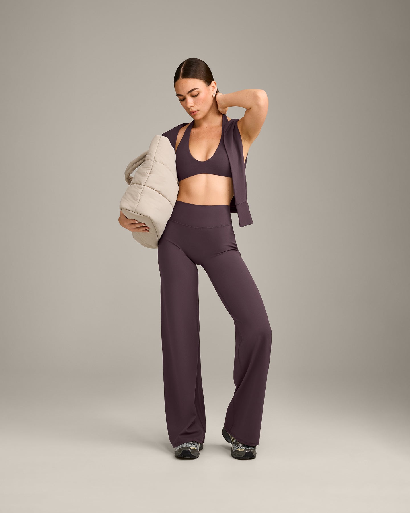 SoftMotion™ Straight Leg Bottoms with Grey Logo | Dark Umber Brown