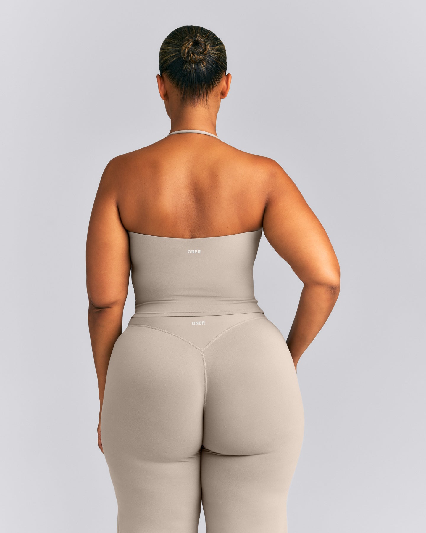 SoftMotion™ Strappy Halter Neck Mid Tank Top with Built in Bra Shelf | Warm Sand