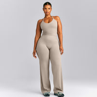 SoftMotion™ Strappy Halter Neck Mid Tank Top with Built in Bra Shelf | Warm Sand