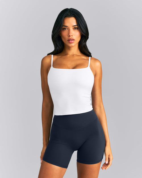 SoftMotion™ Strappy Mid Tank Top with Built in Bra Shelf New Branding | White