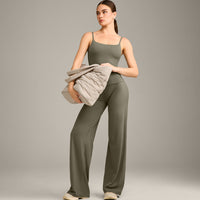 SoftMotion™ Strappy Vest with Built in Bra Shelf with Grey Logo | Alpine Green
