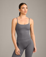 SoftMotion™ Strappy Mid Vest with Built in Bra Shelf with Grey Logo | Ash Grey