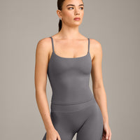 SoftMotion™ Strappy Mid Vest with Built in Bra Shelf with Grey Logo | Ash Grey