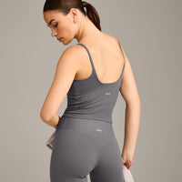 SoftMotion™ Strappy Mid Vest with Built in Bra Shelf with Grey Logo | Ash Grey