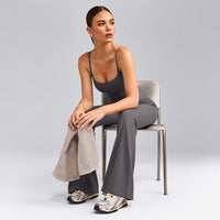SoftMotion™ Strappy Mid Vest with Built in Bra Shelf with Grey Logo | Ash Grey