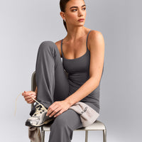 SoftMotion™ Strappy Mid Vest with Built in Bra Shelf with Grey Logo | Ash Grey