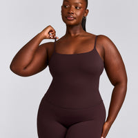 SoftMotion™ Strappy Mid Vest with Built in Bra Shelf with Grey Logo | Plum Brown