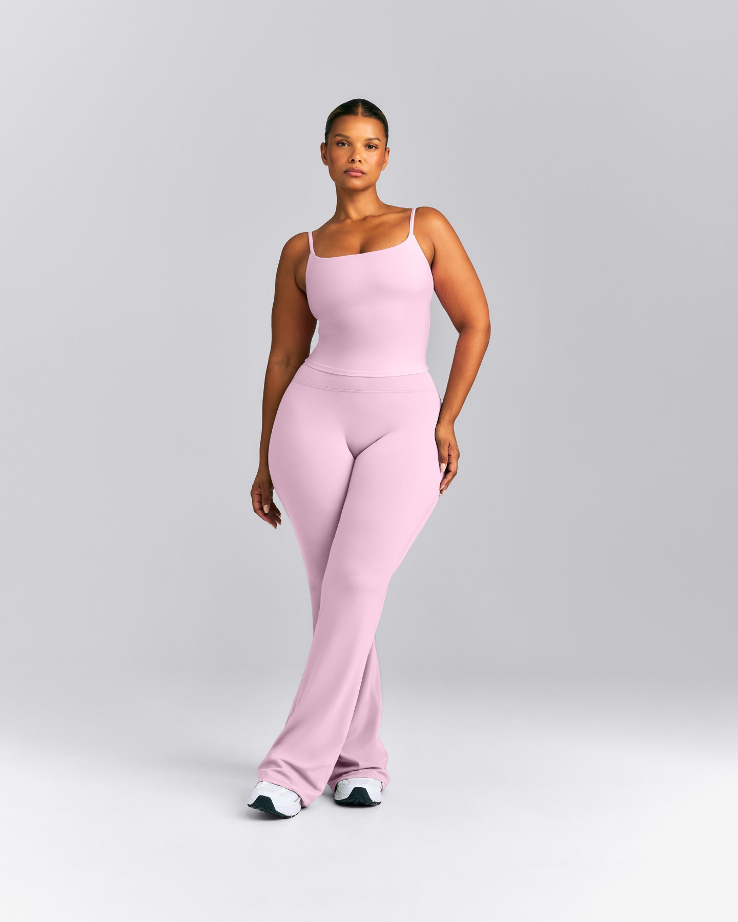 SoftMotion™ Strappy Mid Tank Top with Built in Bra Shelf | Chalk Pink