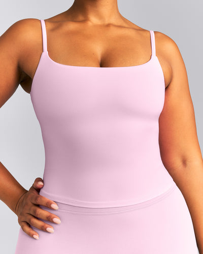 SoftMotion™ Strappy Mid Tank Top with Built in Bra Shelf | Chalk Pink