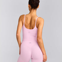 SoftMotion™ Strappy Mid Vest with Built in Bra Shelf with Grey Logo | Chalk Pink