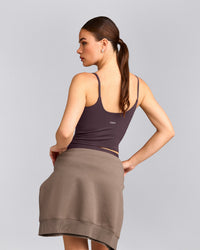SoftMotion™ Strappy Mid Vest with Built in Bra Shelf with Grey Logo | Dark Umber Brown