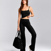 SoftMotion™ Strappy Mid Vest with Built in Bra Shelf with Grey Logo | Black
