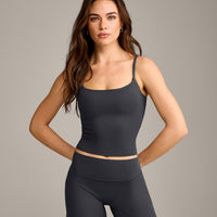 SoftMotion™ Strappy Mid Vest with Built in Bra Shelf with Grey Logo | Coal