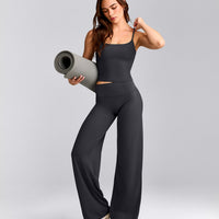 SoftMotion™ Strappy Mid Vest with Built in Bra Shelf with Grey Logo | Coal