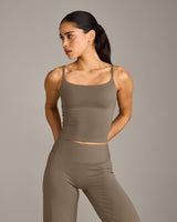 SoftMotion™ Strappy Mid Vest with Built in Bra Shelf with Grey Logo | Moss Brown