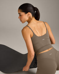 SoftMotion™ Strappy Mid Vest with Built in Bra Shelf with Grey Logo | Moss Brown