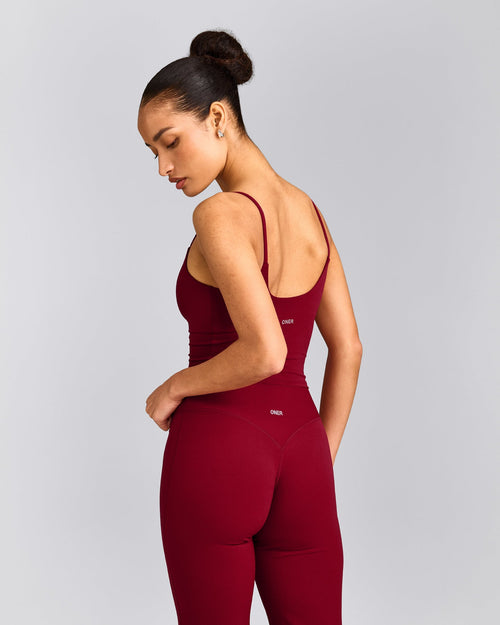SoftMotion™ Strappy Mid Vest with Built in Bra Shelf with Grey Logo | Ruby Red