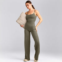 SoftMotion™ Strappy Mid Tank Top with Built in Bra Shelf with Grey Logo | Alpine Green