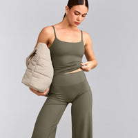 SoftMotion™ Strappy Mid Tank Top with Built in Bra Shelf with Grey Logo | Alpine Green