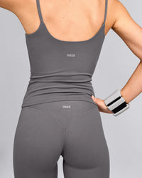 SoftMotion™ Strappy Vest with Built in Bra Shelf with Grey Logo | Ash Grey