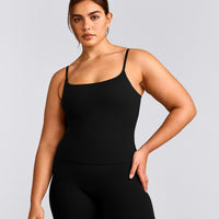 SoftMotion™ Strappy Vest with Built in Bra Shelf with Grey Logo | Black