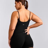 SoftMotion™ Strappy Vest with Built in Bra Shelf with Grey Logo | Black
