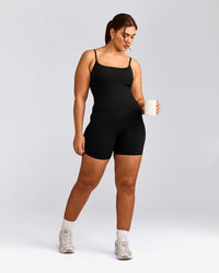 SoftMotion™ Strappy Vest with Built in Bra Shelf with Grey Logo | Black