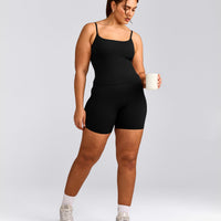 SoftMotion™ Strappy Vest with Built in Bra Shelf with Grey Logo | Black