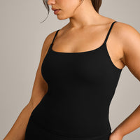 SoftMotion™ Strappy Vest with Built in Bra Shelf with Grey Logo | Black